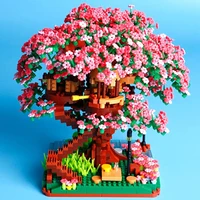 diy micro particle building block toy pink wishing tree model cherry tree house interlocking building block toys ornaments gifts