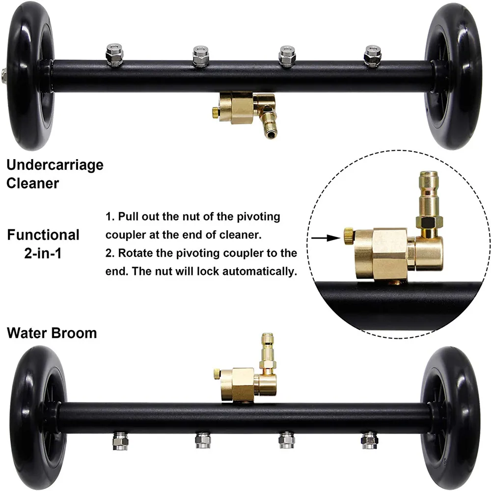 Dual-Function Undercarriage Pressure Washer Cleaner 16 Inch Power Washer Under Car Water Broom with 3 Pieces Extension Wand