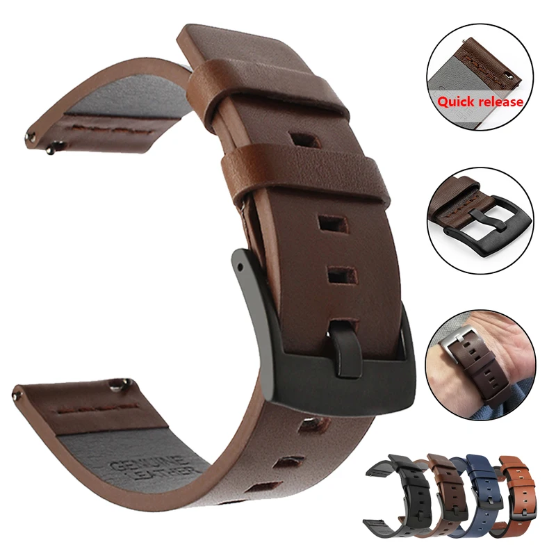 20mm 22mm Watch band Quick release Leather Strap for Samsung Galaxy Watch 3 Active2 40 44mm huawei watch gt 2 WatchBand 18 24mm