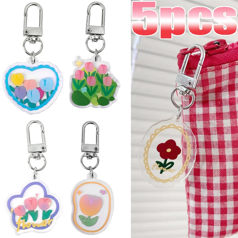 

Translucent Plastic Tulip Keychain Cute Cartoon Colored Flower Key Buckle Women Bag Car Pendant Fashion Key Chain Accessories