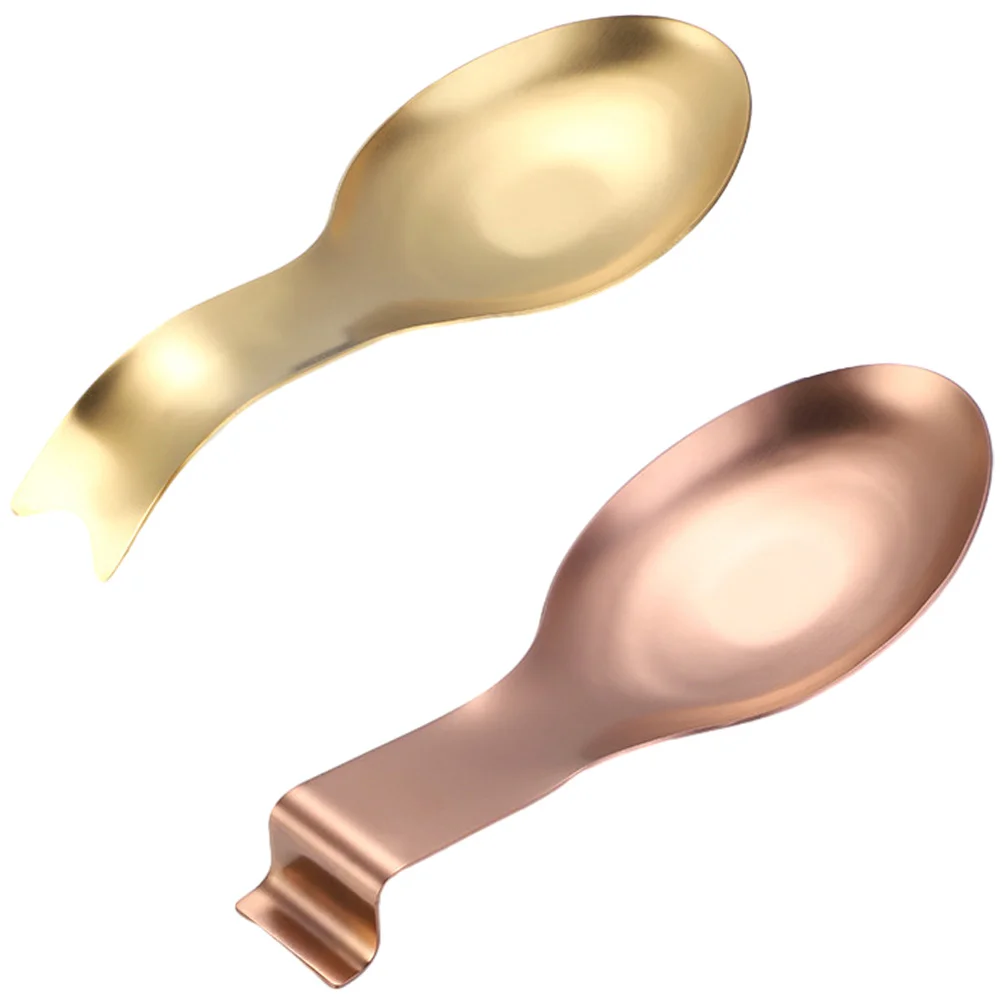 

2 Pcs Stainless Steel Spoon Rest For Kitchen Holder Shelf Scoop Dinner Household Supply