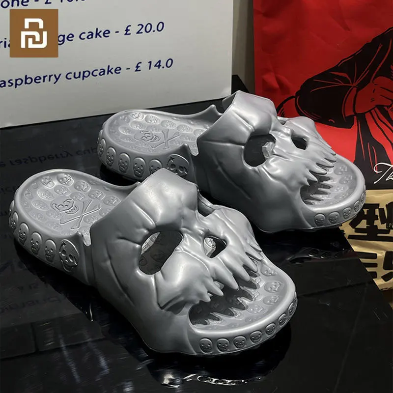 

Xiaomi New Summer Personalized Skull Slides for Women Men Soft EVA Could Slipper Flat Unisex Beach Sandals Couple Fun Flip Flops