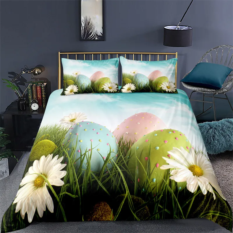 

Soft Easter Eggs Bedding Set For Easter Day 3D Print Rabbit Cartoon Eggs Duvet Cover Polyester Pillowcase Greetings and Presents