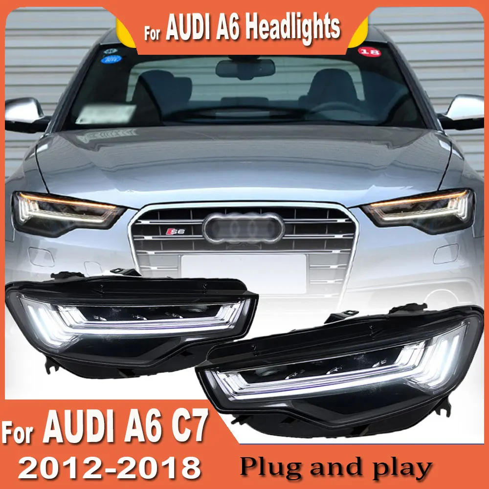 Пара полностью светодиодных фар для Audi A6 C7 2012-2018 Обновление DRL Фара Светодиодный