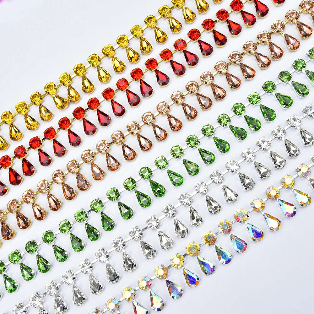 

Цепочка стразы из разноцветного стекла, 8 мм, 8 х13 мм