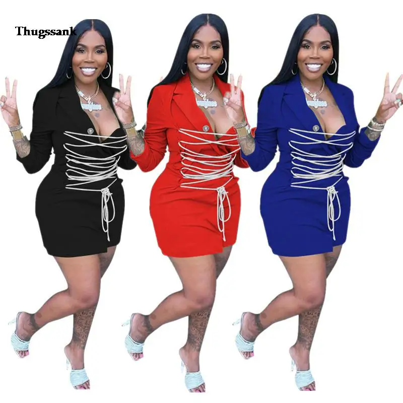 

2023 summer new lace-up suit jacket dress European and American women's wear