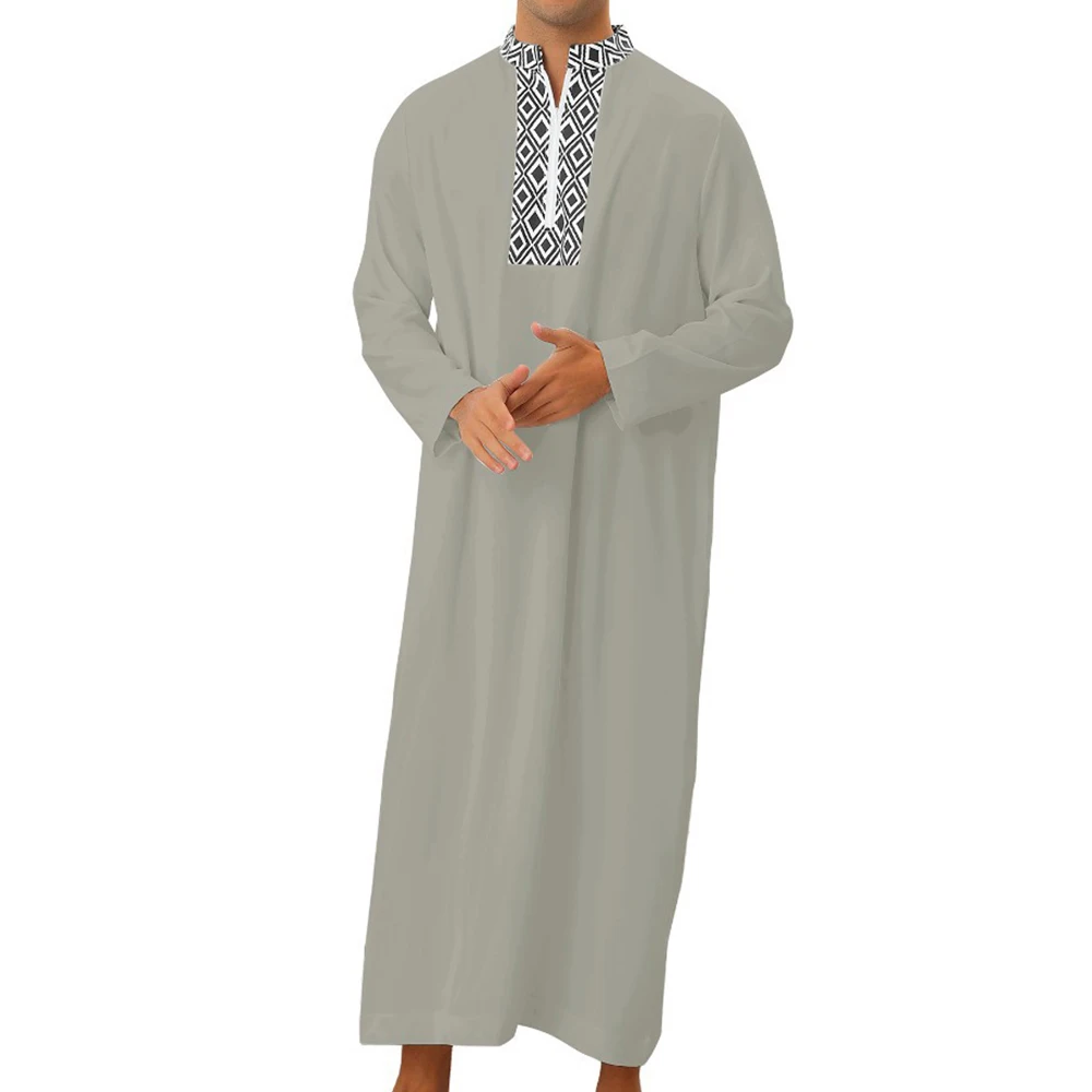 New Muslim Middle East Arab Dubai Men's Loose Long-sleeved Robe Clothing Islamic Traditional National Totem Dress Long Skirt