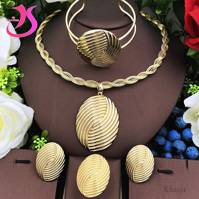 

Dubai Gold Color Jewelry Sets For Women Round Pendant Necklace Sets ensemble de bijoux en plaqué or italien Wedding Party Gift