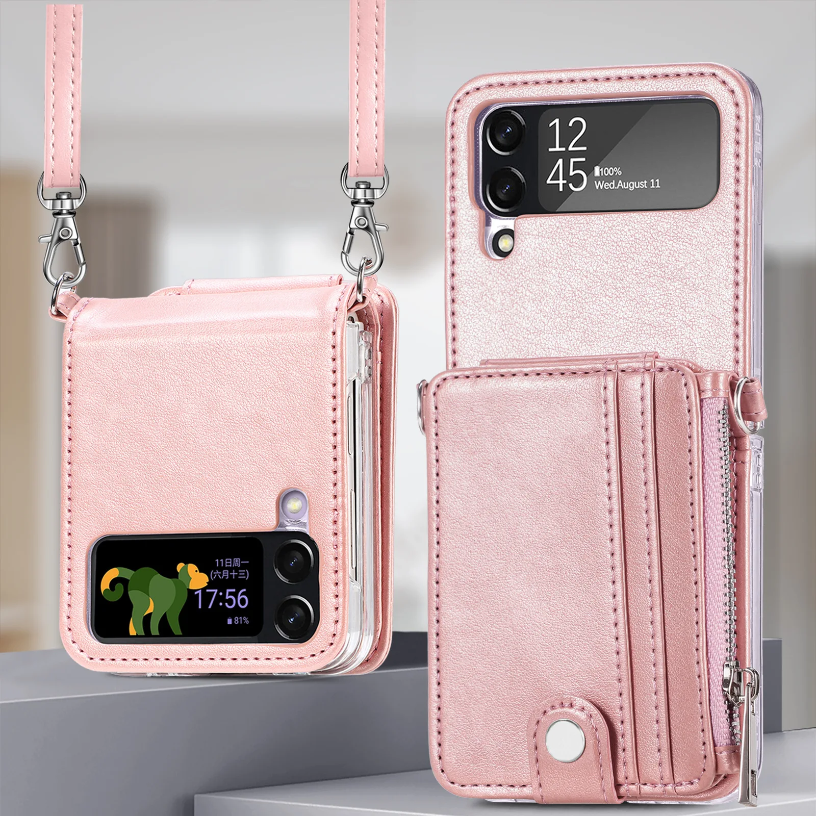 

10pcs Anti-Drop Phone Shockproof PU Leather Coated Hard PC Case with Zippered Wallet for Samsung Galaxy Z Flip4 5G Back Cover