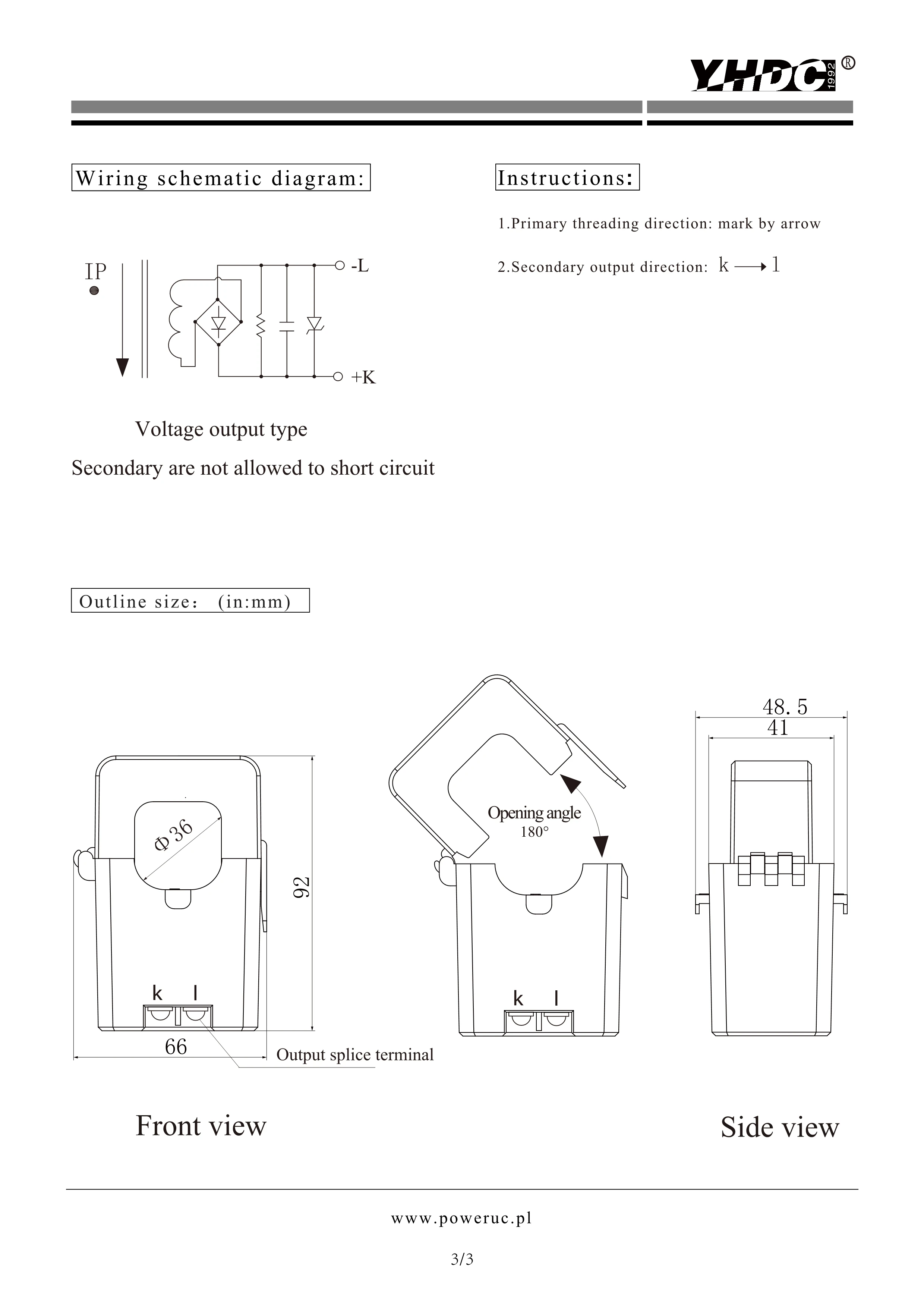 Раздельный трансформатор тока YHDC SCT036TS-D вход 100A/150A/200A/300A/400A/500A выход 5 в
