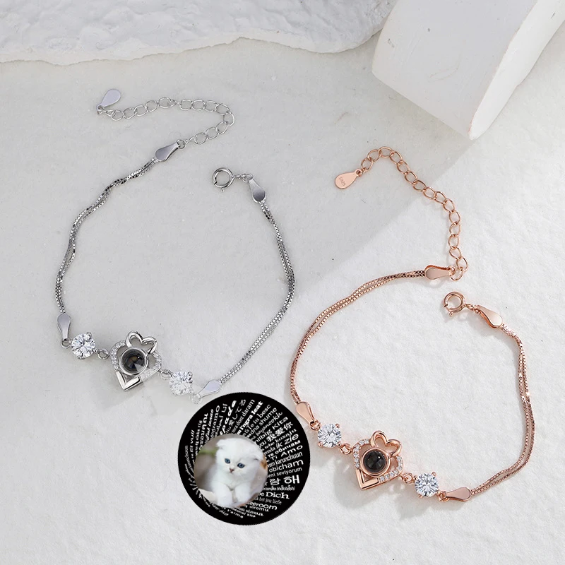 Photo Projection Bracelet 925 Silver Rhinestone Personalized Custom Picture Chain Fashion Jewelry for Women Memorial Gift