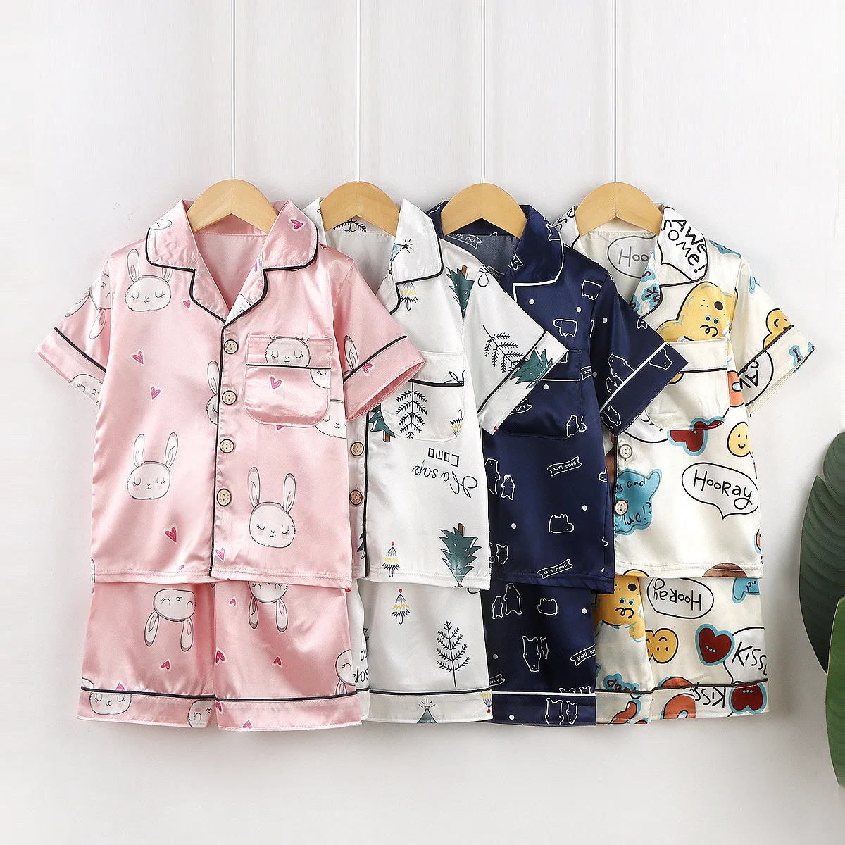 2022 Kid Silk Pajamas Printing Short Pajamas for Child Pajama Set Kids Shirt Pants Cartoon
