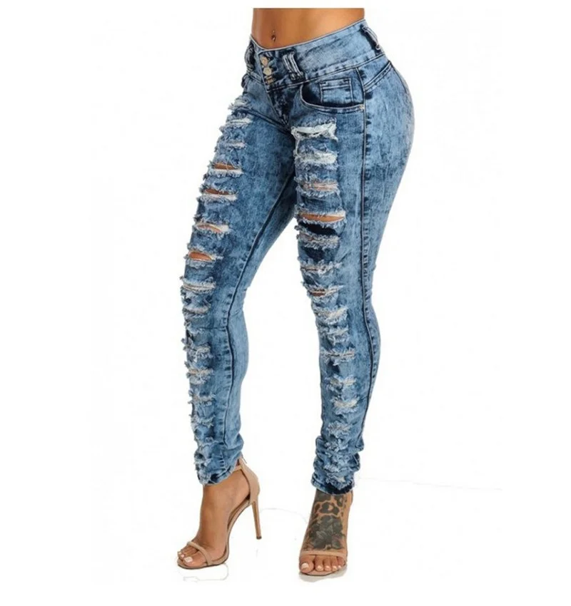 High Waist Pencil Women Pants 2021 Spring and Autumn Women's Jeans European/American Cargo Trousers for Female Pop Pant Ripped