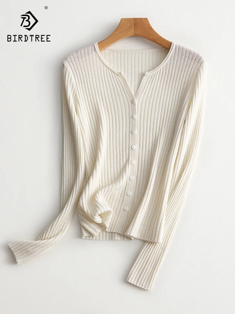 Трикотажный кардиган из 100% шерсти 16 игл 48 нитей с v-образным вырезом и полосками