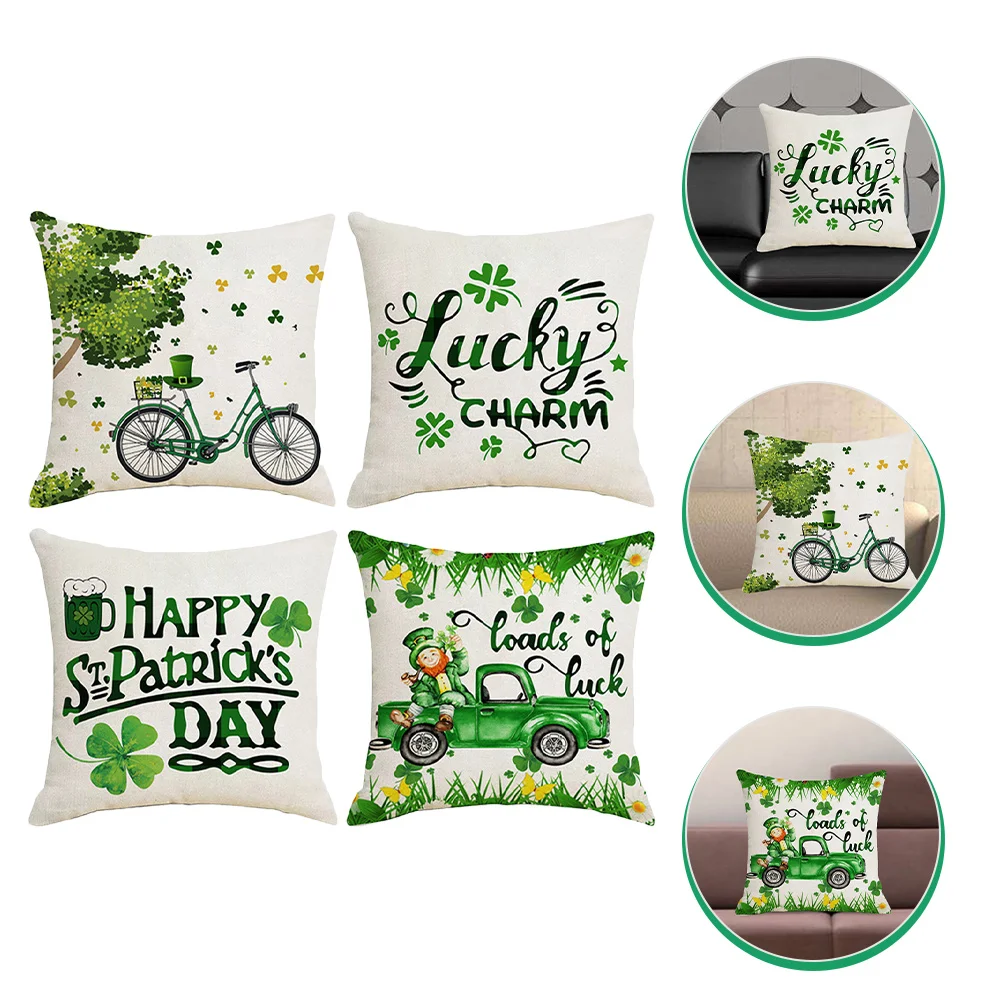 

4pcs Portable Home Throw Cushion Cases St Patricks Day Pillow Cases St Patricks Day Throw Pillow Covers Shamrock Pillow Cases