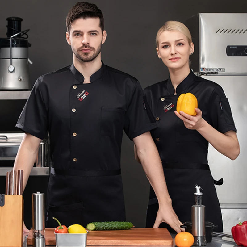Новая куртка шеф-повара с коротким рукавом Униформа фартуком мужское дышащее