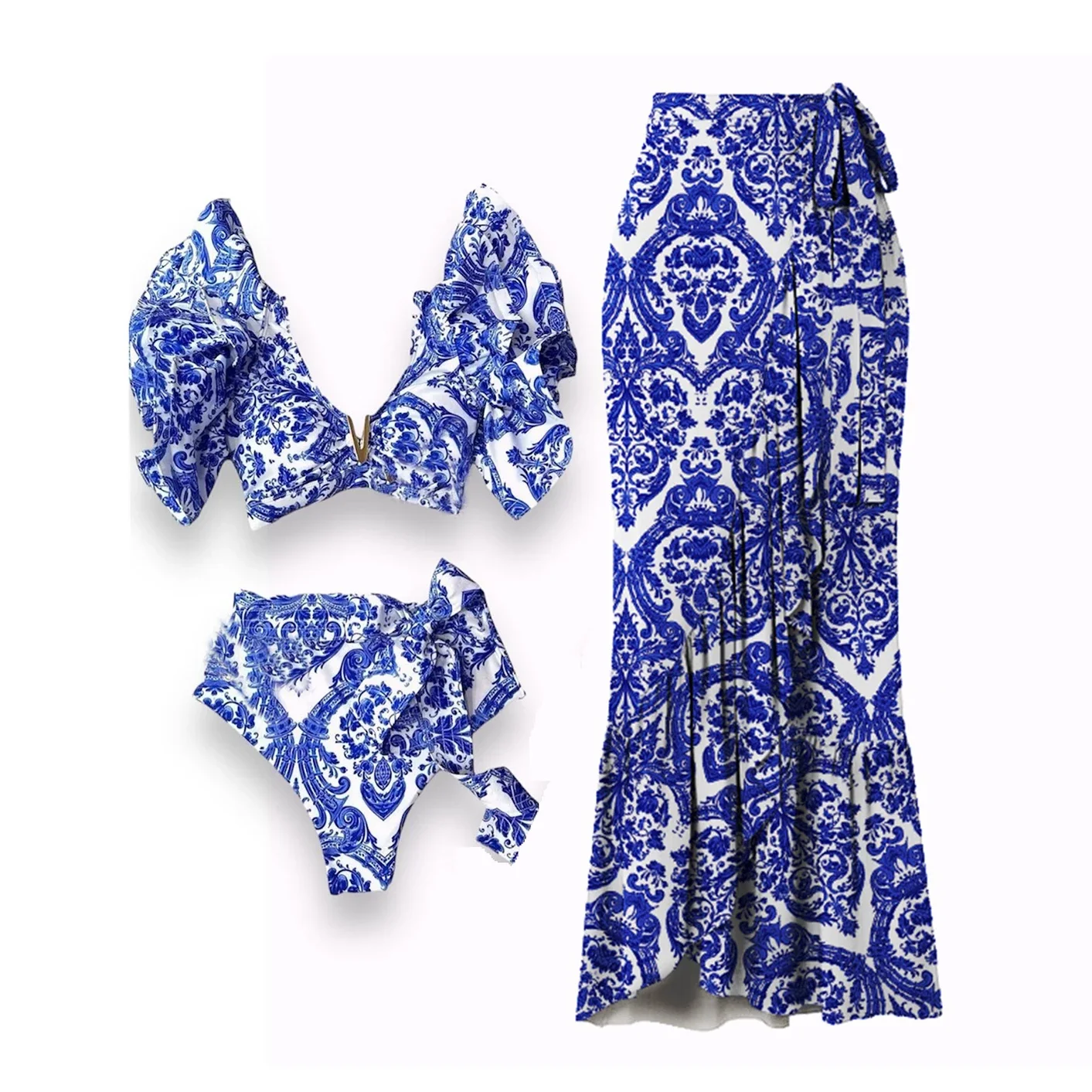 Высококачественный сексуальный комплект бикини 2024 Бразильское с цветочным