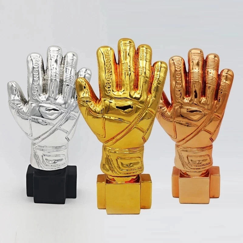 

26cm Golden Football Goalkeeper Gloves Trophy Resin Crafts Best Gold Plated Soccer Award Model Cup Gift Fans League Souvenirs