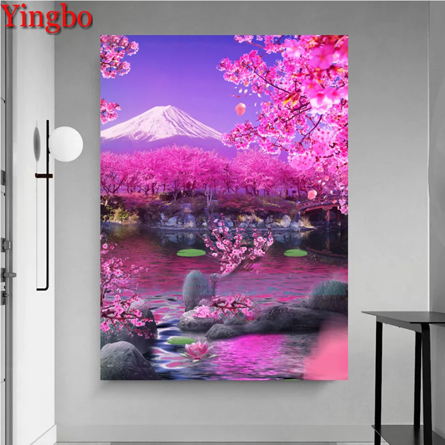 

Полноразмерная Алмазная 5D картина «сделай сам» с креплением Fuji cherry tree, 5D Вышивка крестиком, картина для декора, домашнее искусство
