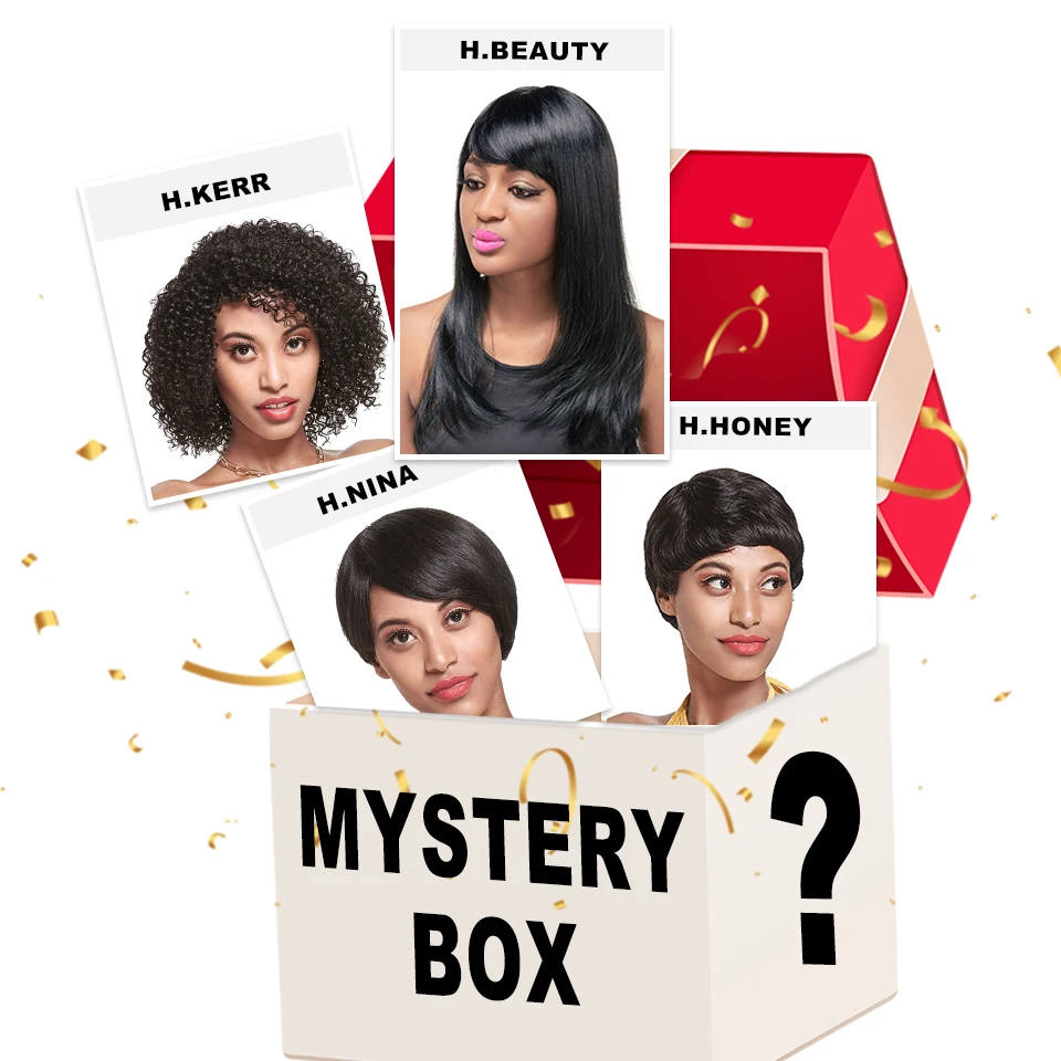 

2Pcs Different Machine Made Wig Amazing Mystery Box Random Lucky Bag 100% Human Hair 2022 Lucky Bag Surprise Birthday Brands