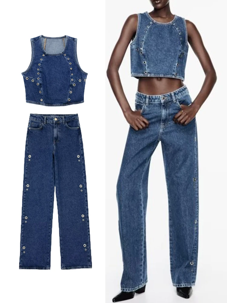 

Женский джинсовый жилет без рукавов, с высокой талией