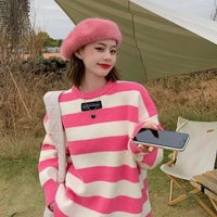 striped sweater women o neck loose casual knitted pullovers korean fashion autumn winter warm leisure knitted pullover sweater