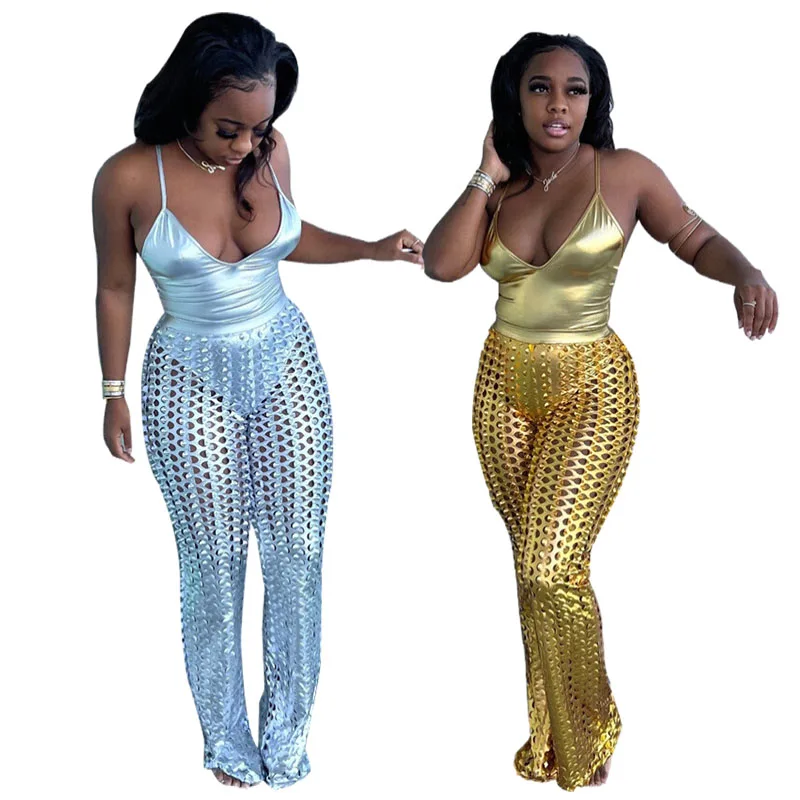 

Sexy Gold Silver Bronzing Women Suit New European and American Sexy Fashion Pants Suits Young Style Vest Set