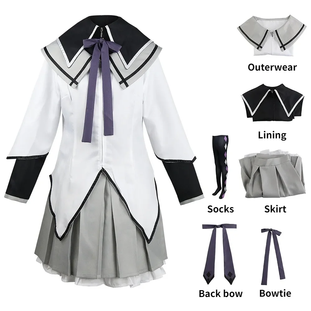 

Anime Magical Girl Puella Magi Madoka Magica Homura Akemi Cosplay Costume Fighting Uniform Wig Socks for Mahou Shoujo Comic Con