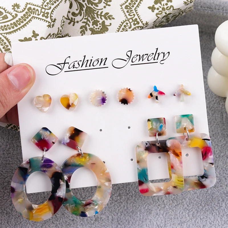 Набор из 5 пар серег с неровными узорами круглые квадратные шестерни в форме