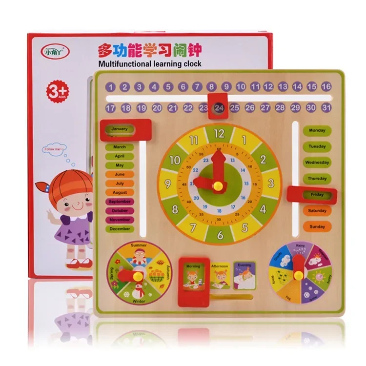 [Забавные] многофункциональные деревянные часы-календарь обучающая и