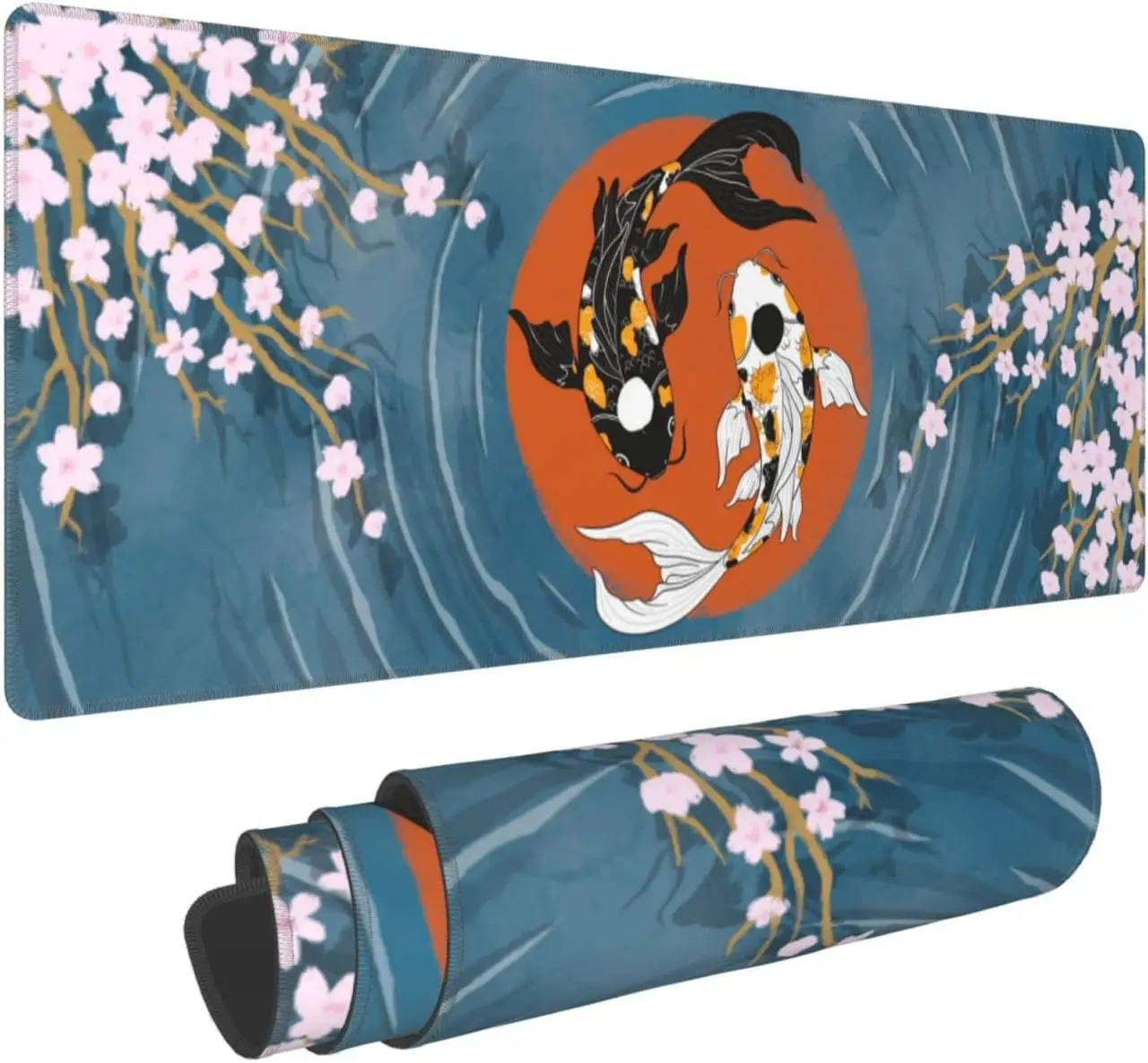 

Gaming Mouse Pads Cute Funny Yin Yang Koi Fish Cherry Blossom XL Mousepad Keyboard Non slip Base 31.5*11.8 Inch for Laptop