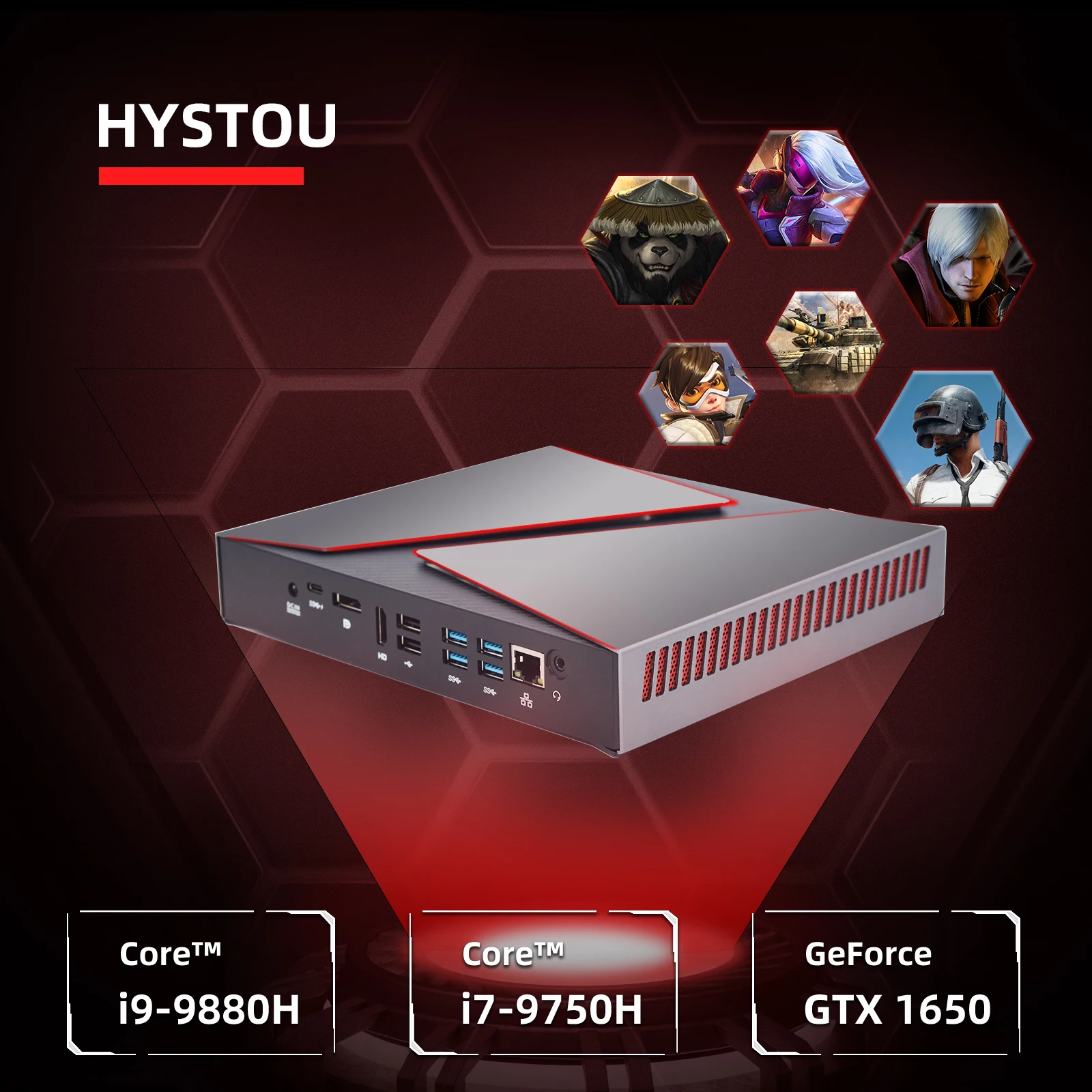HYSTOU игровой мини-ПК Intel Core i9 9880H DDR4 SSD Nvidia GTX 1650 настольный компьютер Windows 11 Linux HDMI DP USB вентилятор ПК