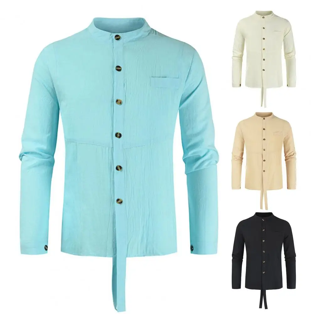 

Men Fall Tops Solid Color Spring Tops Slim Fit Quick-drying Spring Shirt