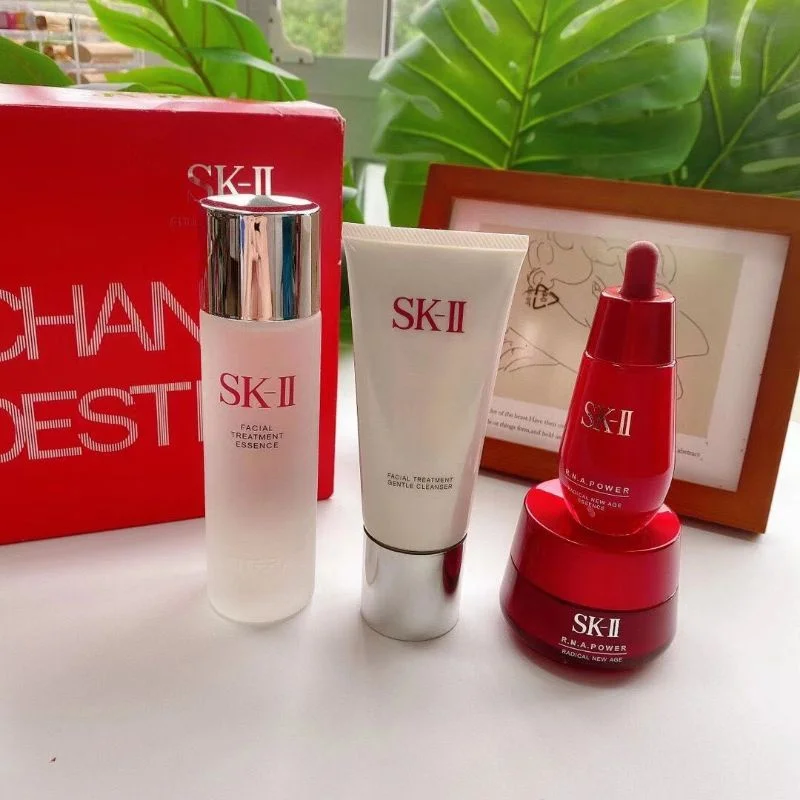 Original SKII Formal Skin Care Four-piece Scrub Cream 80g Scrub Red Bulb 50ml Fairy Water 160ml Facial Cleanser 120ml Sk2 Sk-II