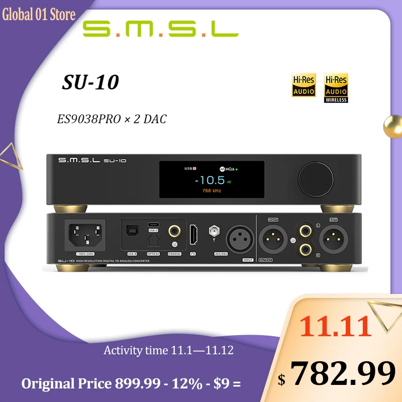 

SMSL SU-10 ES9038PRO*2 MQA DAC Support MQA-CD Balance Audio Decoder USB XMOS XU316 32Bit 768kHz DSD512 Bluetooth LDAC AES IIS