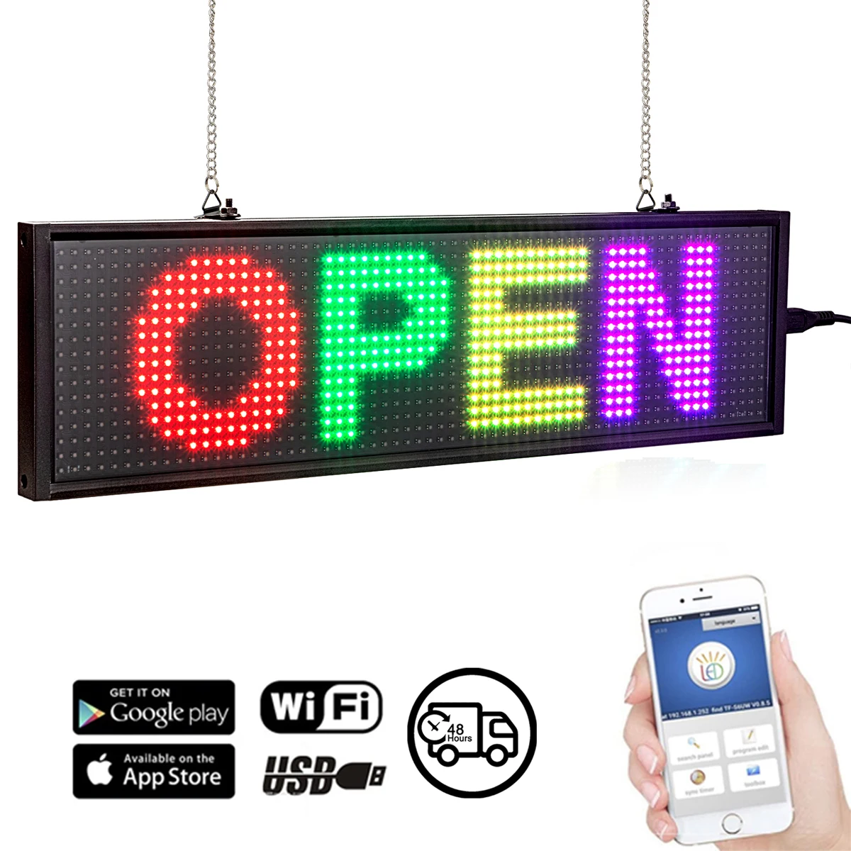 34cm P5 LED Sign Display RGB WiFi Programmable Scrolling Display Time Message Board for Restarant, Bar, Bistro, Cafe with SMD