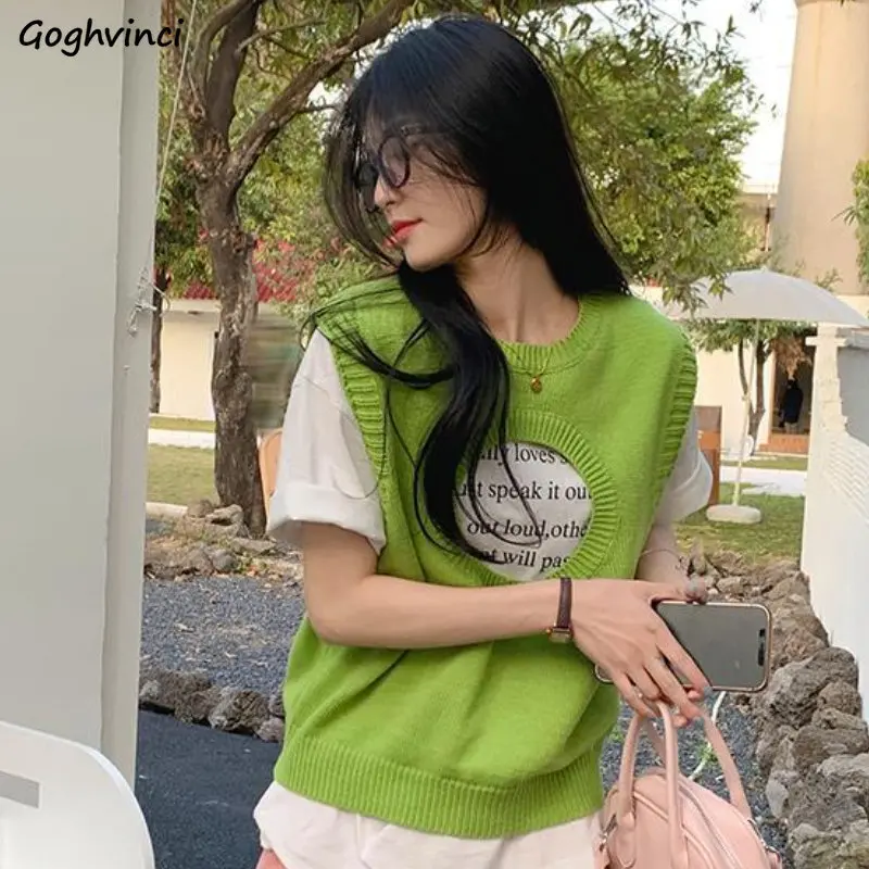 

Sweater Vest Women Solid Hollow Out Baggy Korean Style All-match O-neck Fashion Soft Streetwear Chic Casual Basics Spring Simple