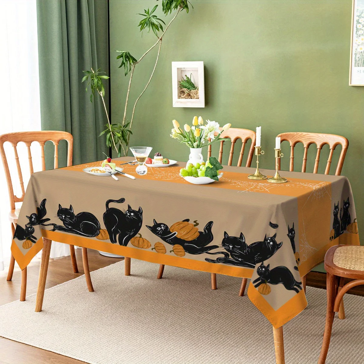 

Водонепроницаемая скатерть Halloween Black Cat Spider Web