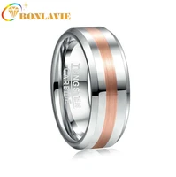 bonlavie 8mm tungsten carbide ring middle brushed electric rose gold polished mens ring wedding band engagement ring