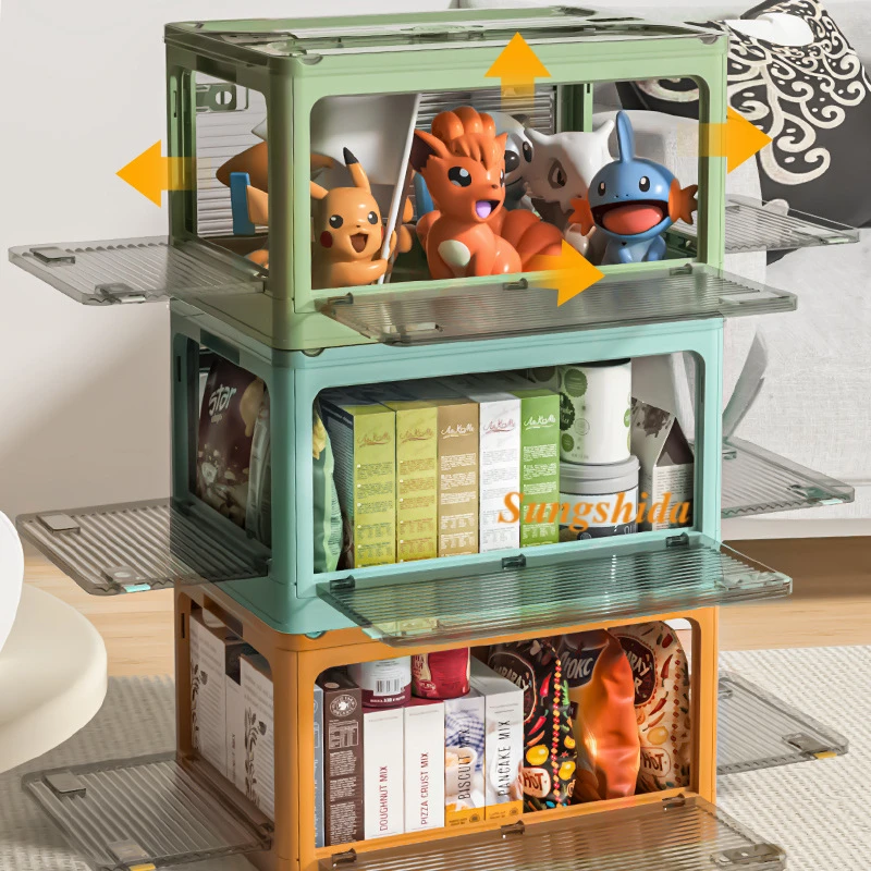 

Sungshida 5-Door Open Foldable PP Transparent Toy Book Storage Box Add Lid Movable Multifunction Organizer Case Closet Container