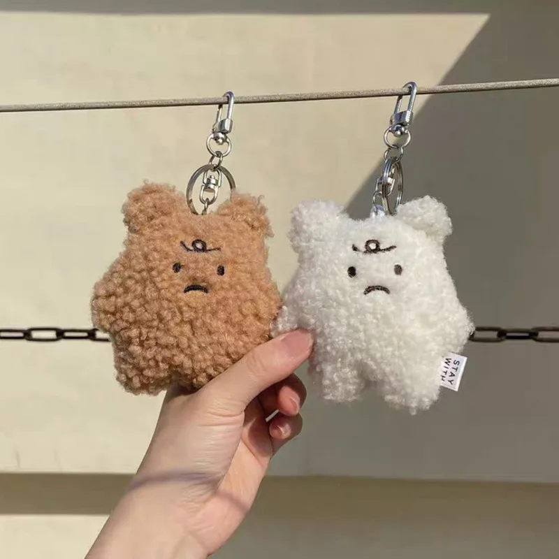 

Frustrated Ins Bear Plush Keychain Student Bag Pendant Car Key Ring Girl Decoration Accessories Gift