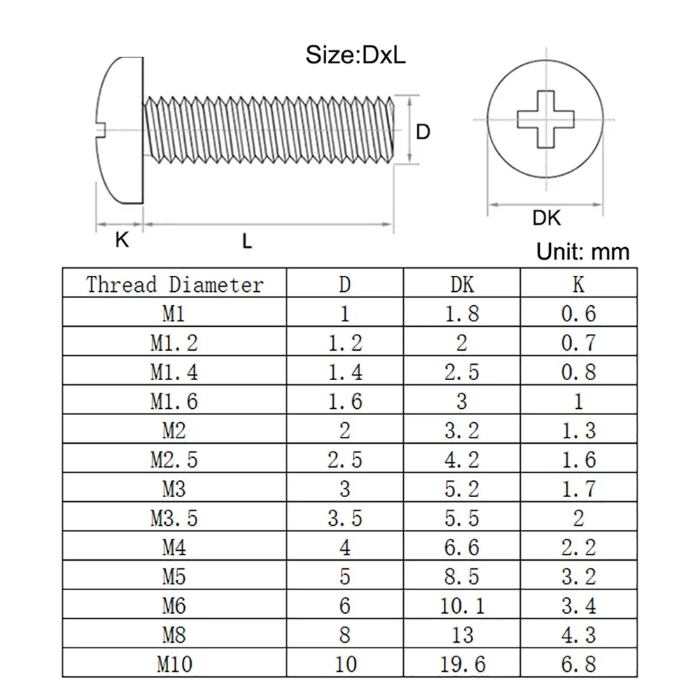 10-100 шт. M1 M1.2 M1.6 M2 M2.5 M3 M4 M5 M6 M8 DIN7985 304 Нержавеющая сталь крестообразный утопленный