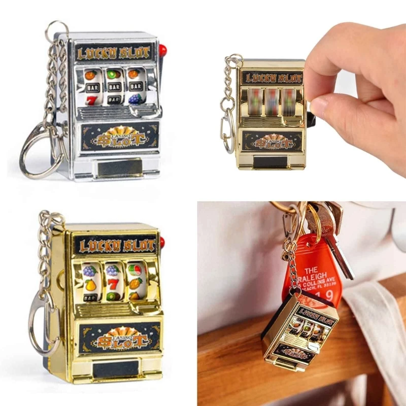 Fruit Keychain Lucky Charm Jackpot Keychains Mini Casino Pendant Bag Charm Novelty Gifts for Kids Adults