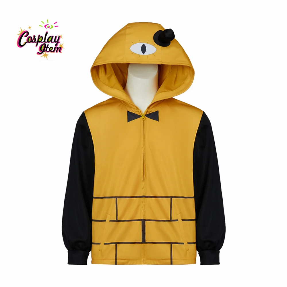 

Bill Cipher Cosplay Costume Adult Yellow Hoodie Sweatershirt Zip Up Jacket Coat Halloween Carnival Costume