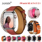 Ремешок двойной для Apple Watch Band 38 мм 42 мм, кожаный браслет для Apple watch band 44 мм 40 мм 41 мм 45 мм, SE 7 6