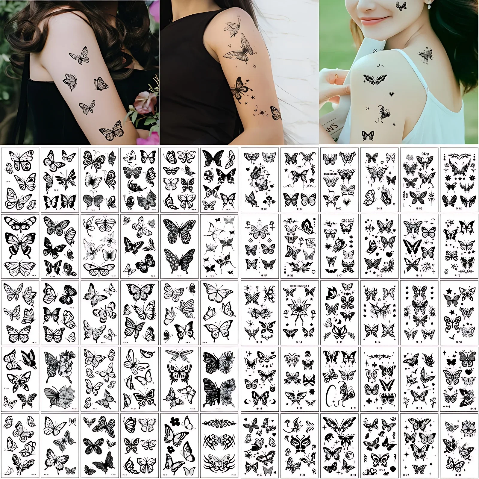 60 шт./упак. женские татуировки с черной бабочкой маленький узор эстетические