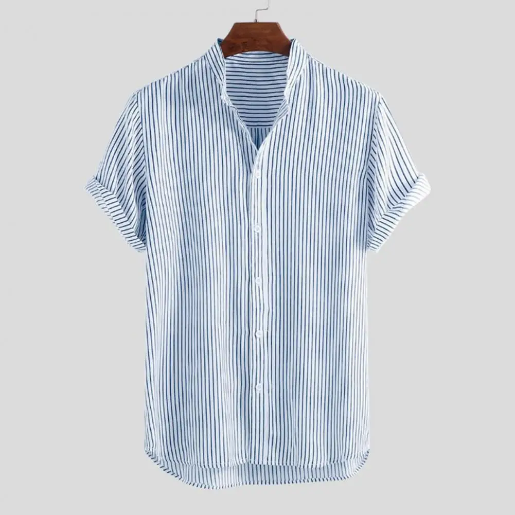 

Casual Men Shirt Soft Short Sleeve Buttons Shirt Striped Summer Striped Shirt for Office