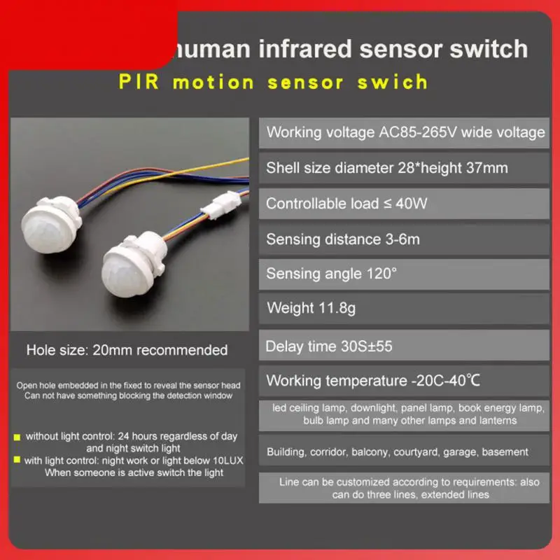 

Automatic Sensor Light Switch Human Body Sensor 2023 Adjustable Control Ceiling Light Infrared Pir Probe Infrared Sensing Probe