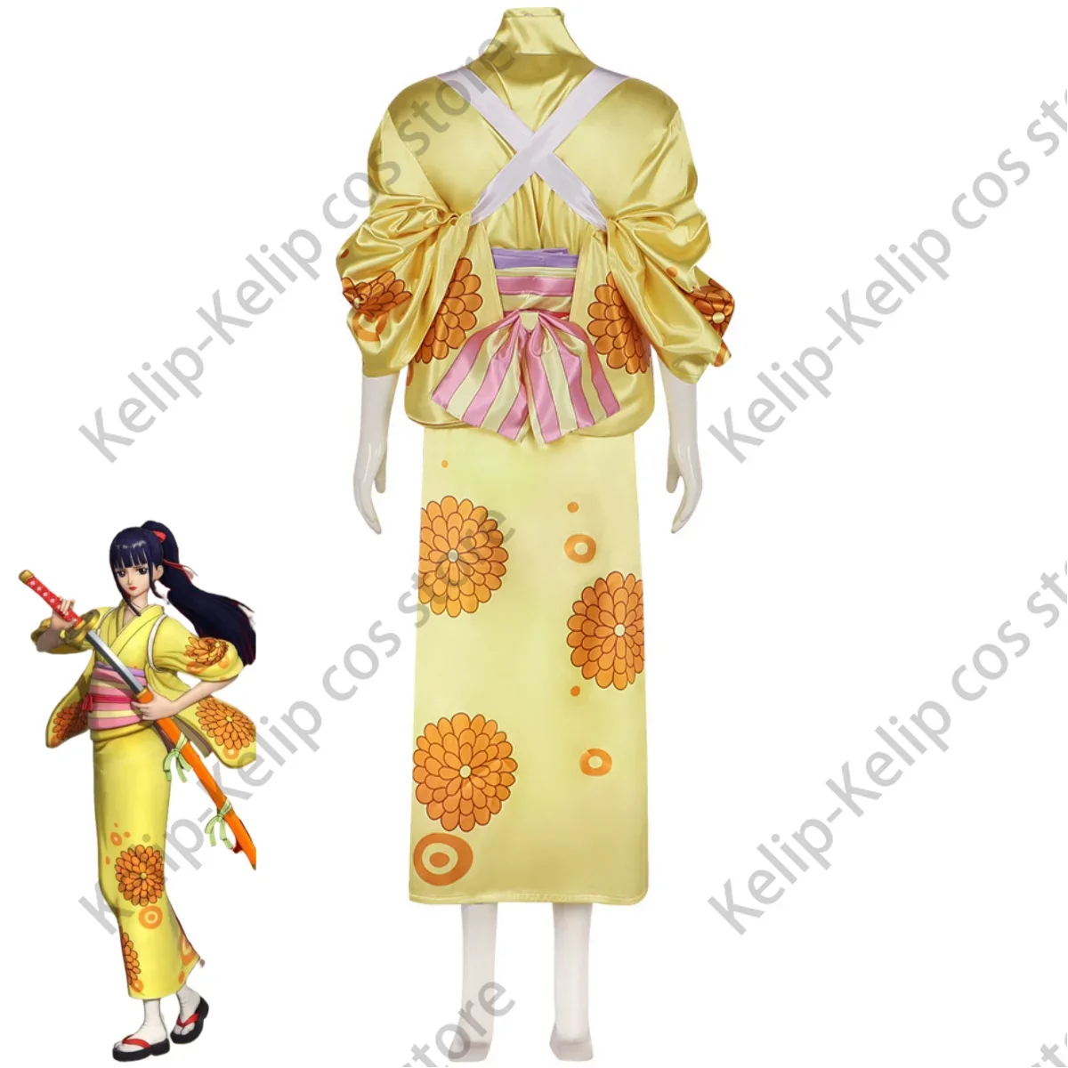 Костюм для косплея аниме Kikunojo O-Kiku халат-кимоно желтого цвета в японском стиле