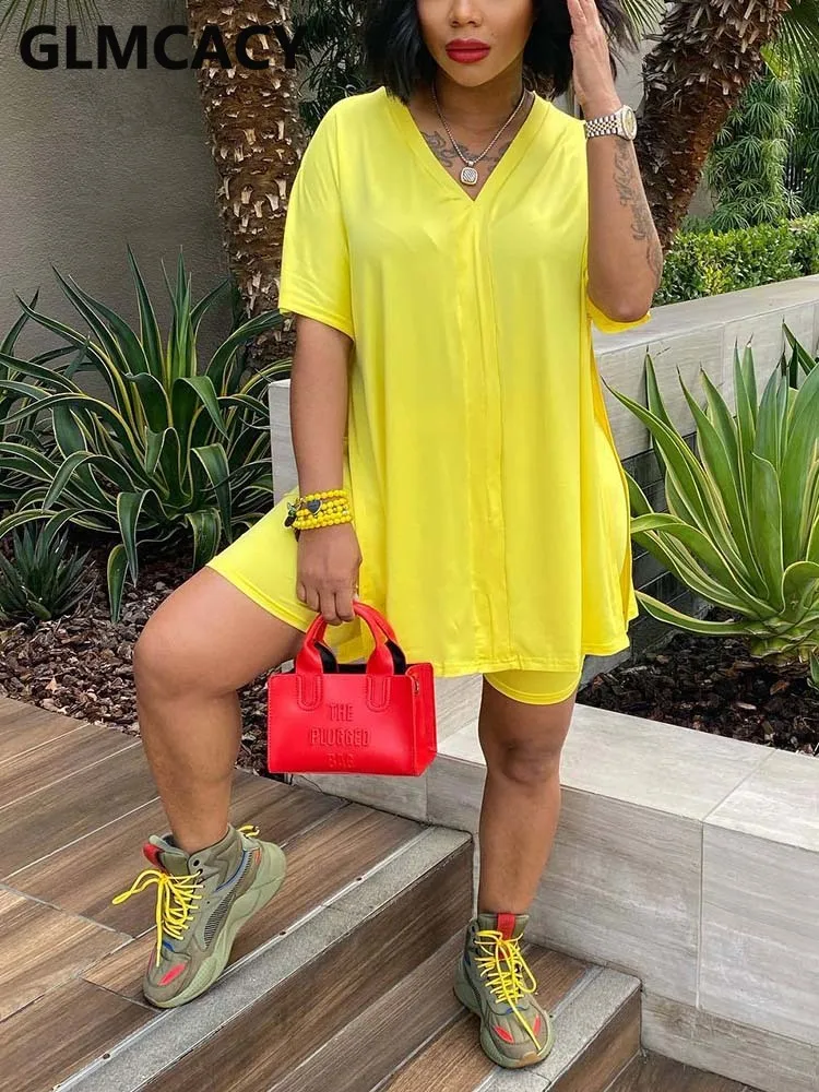 Женские комплекты из 2 предметов с шортами Повседневная футболка коротким